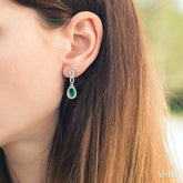 5x3 MM Pear Shape Emerald and 1/6 ctw Round Cut Diamond Earrings in 10K White Gold
